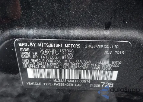 2020 Mitsubishi Mirage Es z USA, uszkodzony, nr VIN ML32A3HJ0LH003574